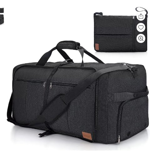 CSD01DBFB65L000BK 65L Travel Duffle Bag for Men,Foldable Travel Duffel Bag with Shoes Compartment Overnight Bag for Men Women,Black