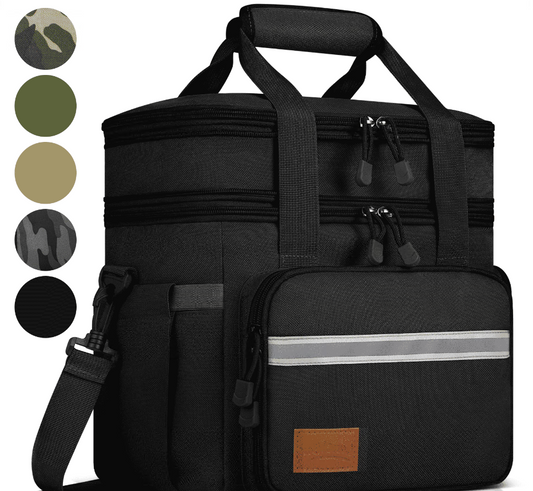 CSD01LBCWC018BKLunch Bag for Women, 24L Expandable Insulated Lunch Bag with Side Pockets, Double Deck Leakproof Cooler Tote Bag with Adjustable Shoulder Strap, 24 Can, Suit for Office/Picnic/Beach/Camping, Black