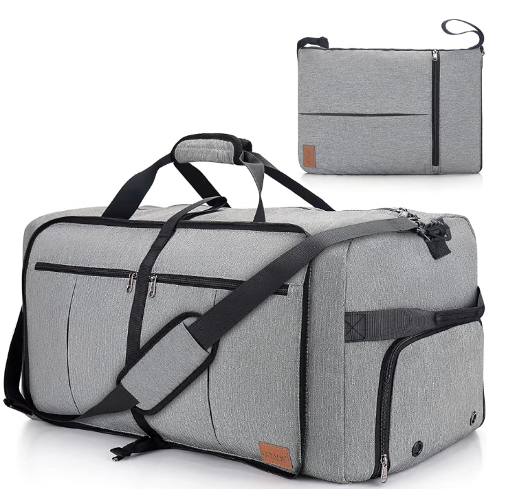CSD01DBFB65L000GY 65L Travel Duffle Bag for Men,Foldable Travel Duffel Bag with Shoes Compartment Overnight Bag for Men Women,Gray