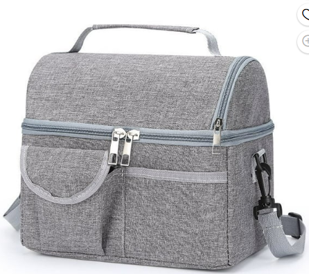 CSD01LBCF0028GY Insulated Lunch Box for Men & Women - Leak-Proof Cooler Lunch Bag with 2 Pockets, Adjustable Strap, Ideal for Work, Picnic, Travel,Gray
