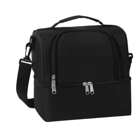 CSD02LBCF0028BK Insulated Lunch Bag for Women/Men - Reusable Lunch Box for Office Picnic Hiking Beach - Leakproof Cooler Tote Bag Organizer with Adjustable Shoulder Strap for Adults - Black