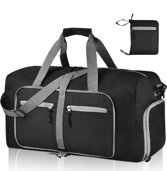 CSD02DBFB65L000BK 65L Foldable Collapsible Waterproof Travel Duffel Bag for Men and Women with Shoe Compartment,Black