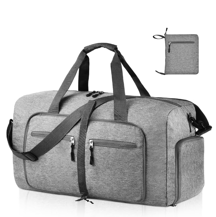 CSD02DBFB65L000GY 65L Foldable Collapsible Waterproof Travel Duffel Bag for Men and Women with Shoe Compartment,Gray