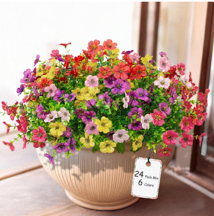 Artificial Flowers for Outdoor Indoor Garden Home Decoration, Faux Flower Daisy with Eucalyptus Leaves Fake Plants Greenery Boxwood Porch Patio