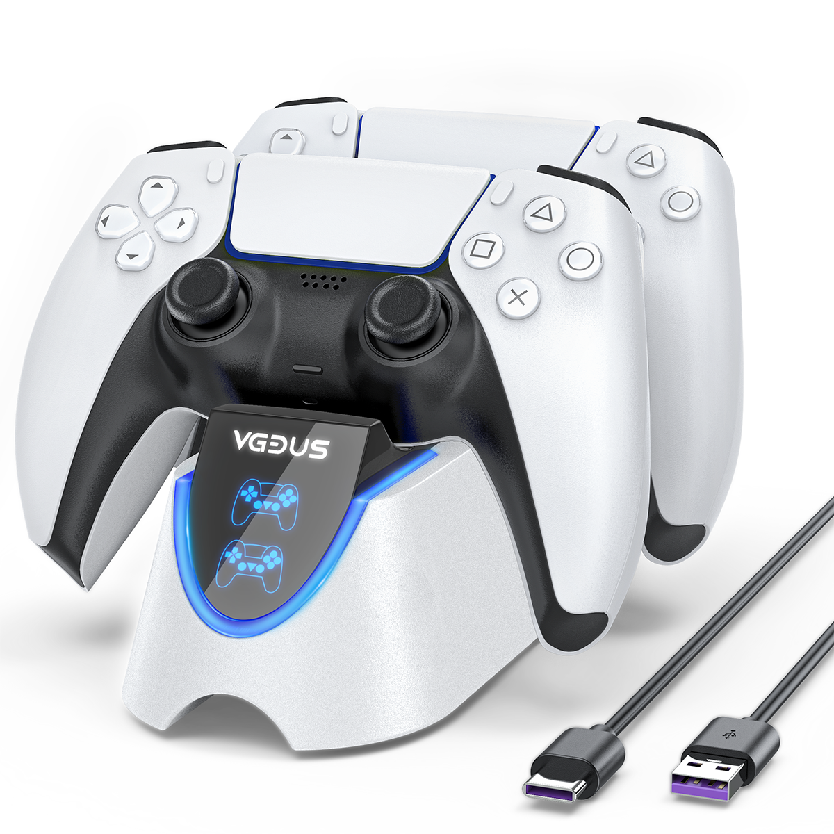 CSD01PSCC1520WT PS5 Controller Charger, Twin Charging Station for Dualsense Wireless Controllers, Dual Controller Charing Stand for Sony PlayStation 5 Controller with LED Charging Indicator