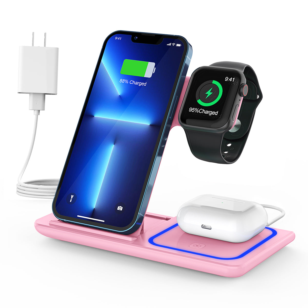 CSD02WLCGX455PK Wireless Charger,Wireless Charging Station,18w Fast Wireless Charger Stand for iPhone 15 14 13 12 11 Pro Max XR XS, 3 in 1 Charging dock for Apple Watch 9 8 7 6 5 4 3 2 SE,for AirPods Pro 3 2(Black)