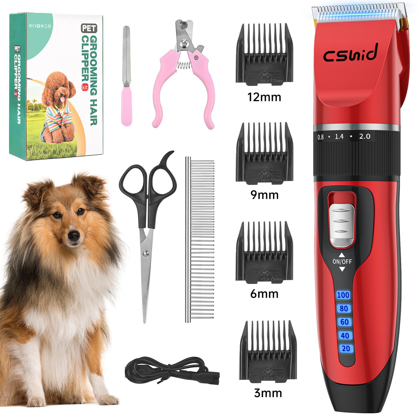 Dog Hair Clippers, Professional LED Display Dog Grooming Kit, Cordless Quiet Pets Clippers Hair Trimmer