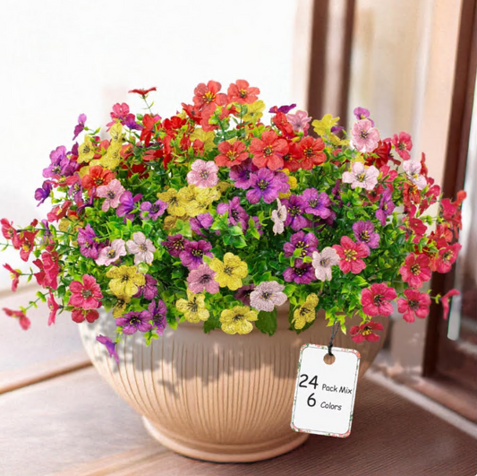 24 Bundles Artificial Flowers for Outdoor Decoration, Fake Flowers Faux Plants Silk Colorful Daisy Flowers Realistic UV Resistant for Garden Patio Porch Box Home Decor