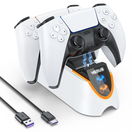 CSD02PSCC1520WT Playstation 5 Controller Charging Station, Dual Controller Charger for PS 5 Controller, Fast PS5 Charging Stand with Type-C Charging Cable