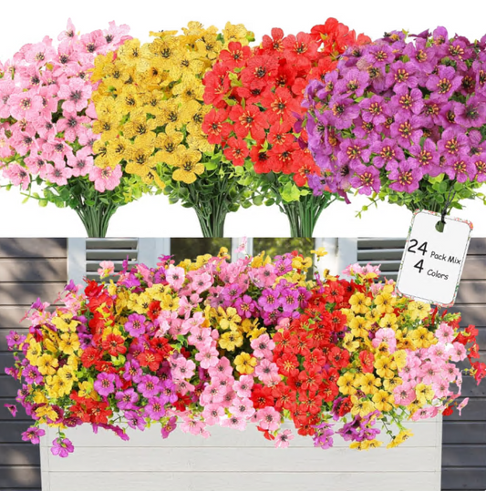 Artificial Flowers for Outdoor Indoor Garden Home Decoration, Faux Flower Daisy with Eucalyptus Leaves Fake Plants Greenery Boxwood Porch Patio