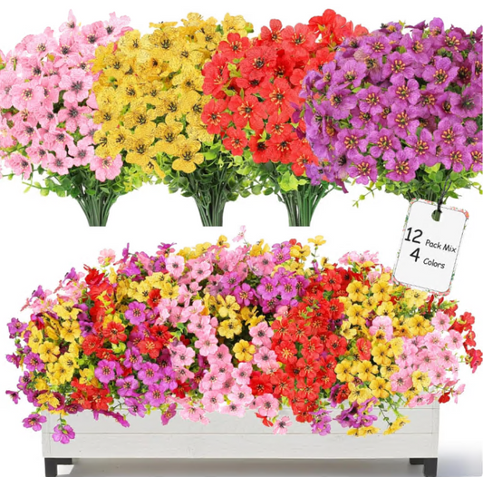 Artificial Flowers for Outdoor Indoor Garden Home Decoration, Faux Flower Daisy with Eucalyptus Leaves Fake Plants Greenery Boxwood Porch Patio