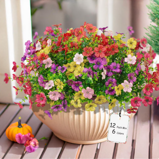 Artificial Flowers for Outdoor Indoor Garden Home Decoration, Faux Flower Daisy with Eucalyptus Leaves Fake Plants Greenery Boxwood Porch Patio