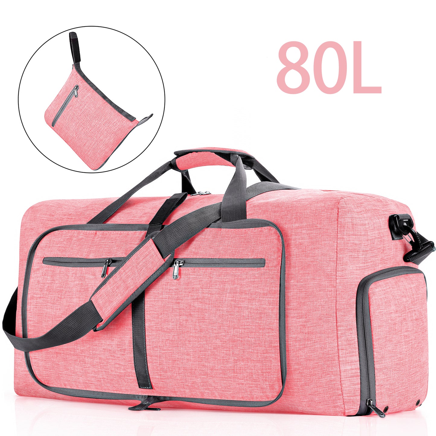 CSD01MTDB0080PK Travel Duffle Bag for Men Women, 80L Foldable Travel Duffel Bag with Shoes Compartment, 28" Extra Large Overnight Bag, Waterproof & Tear Resistant Weekender Bags (Pink)