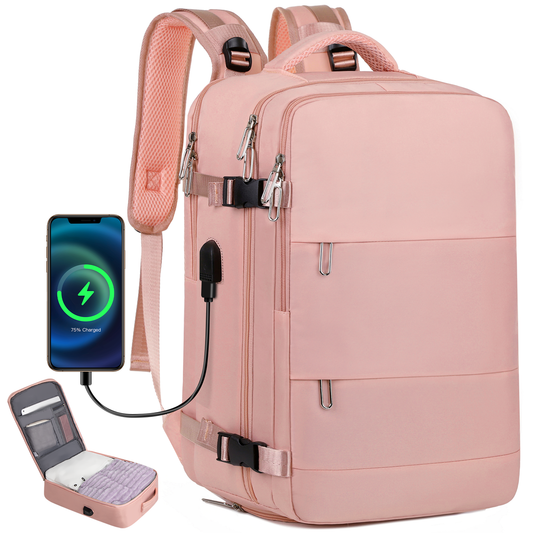 CSD01TBFM0000PK Travel Backpack for Men & Women Carry On Backpack Flight Approved 27L Waterproof Anti-Theft Personal Item Backpack with Shoes Compartment,Pink