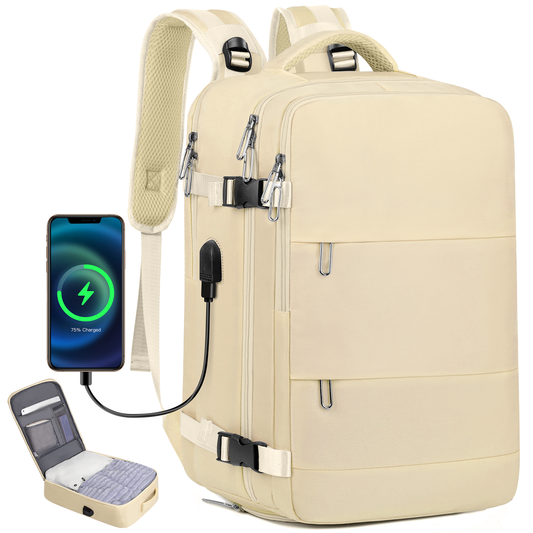 CSD01TDGB2039PNK CshidWorld Travel Backpack for Women with USB Charging Port, TSA-Approved Laptop Backpack, Lightweight Carry On Backpack Fit 15.6” Laptop for Weekend Trips, Business Travel & Hiking,Beige