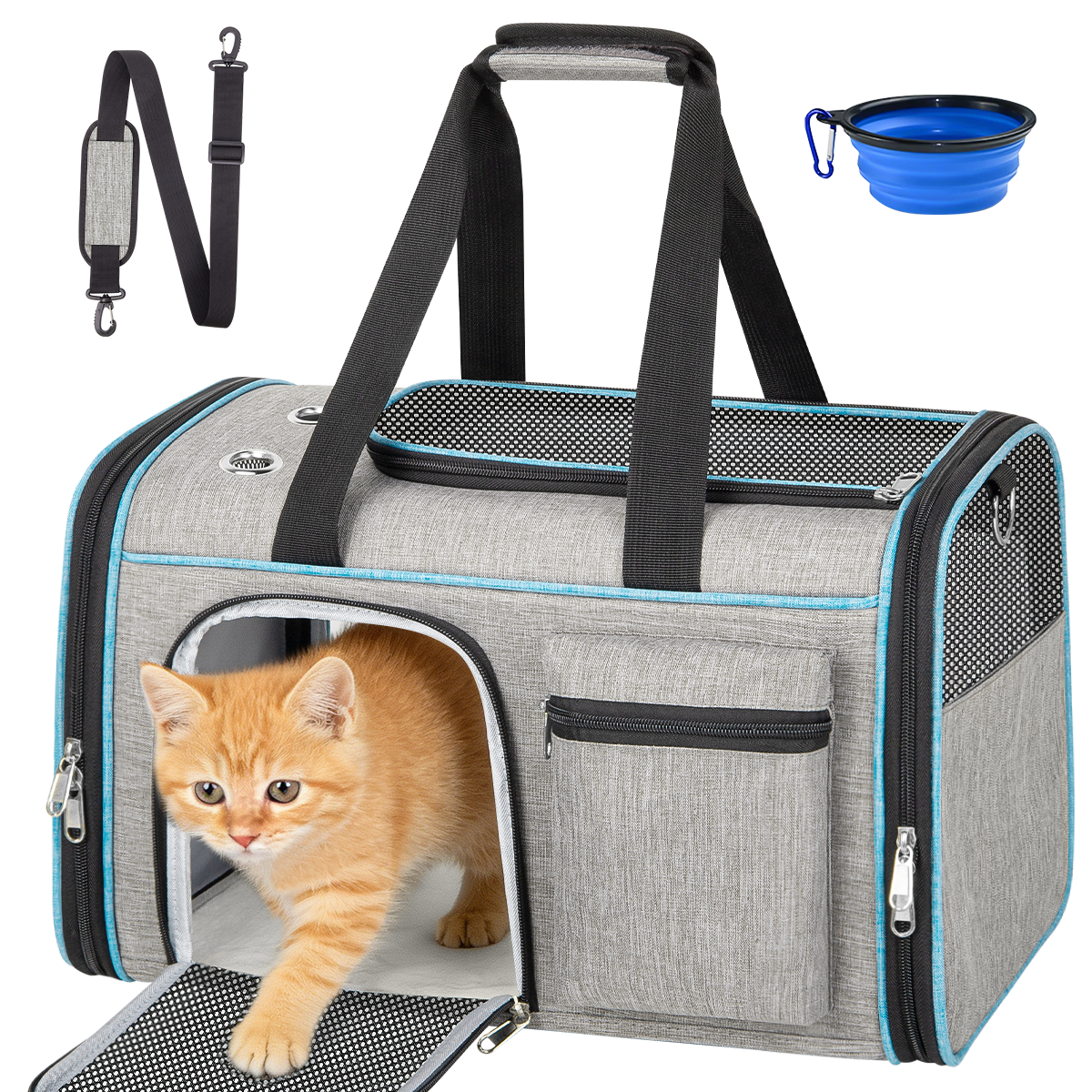 CSD010VCC0000GYPet Carrier for Large Cats, Soft-Sided Cat Carrier for Medium Big Cats and Puppy up to 25lbs, Washable Dog Carrier for Home Outdoor Travel