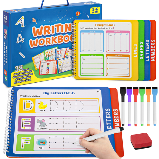CSD01PBBG1227BU Preschool Learning Activities, Tracing Books for Kids Ages 3-6, Resuable Handwriting Practice - Letter Number Tracing for Kids Preschool Kindergarten Workbooks Learning Books for Boys and girls Gift