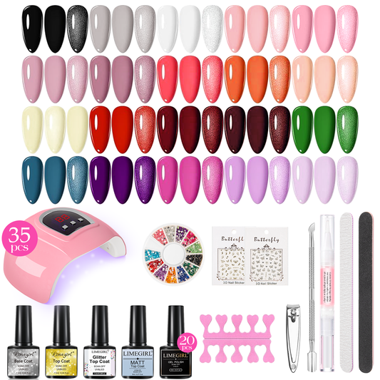 CSD02GNPK0000PK 35PCS Gel Nail Polish Kit with U V Light, Nail Manicure Starter Set with 20 Gel Colors, 4 Base & Top Coats, Glitter Nail Art Decorations, Gift Set for Women Teen Girls