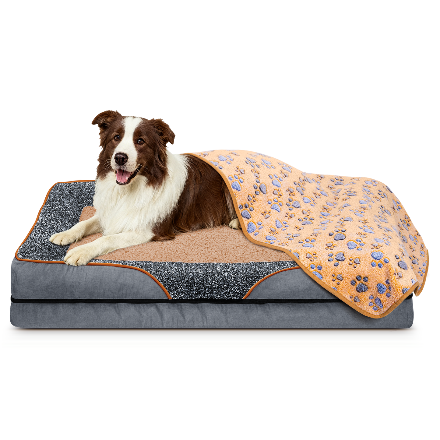 CSD01OLDB000MGY Cshidworld Orthopedic Dog Bed for Large and Medium Dogs, Dog Sofa Bed with Removable Washable Cover, Non-Slip Bottom, Couch Pet Bed with Fleece Dog Blanket, 30 x 20 x 5.5 Inch