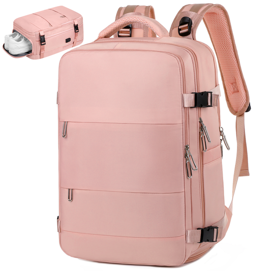 CSD02TBFM0000PKTravel Backpack with USB Charging Port 27L Expandable Carry On Backpack Water-resistant Work Business Laptop Backpack for Men and Women,Pink