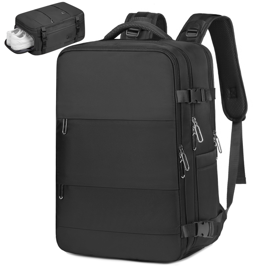 CSD01TBFM0000BK Travel Backpack for Men & Women Carry On Backpack Flight Approved 27L Waterproof Anti-Theft Personal Item Backpack with Shoes,Black