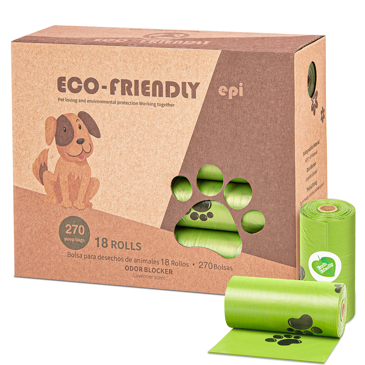 CSD01PBFD270PCS Dog Poop Bags 18 Rolls 270 Counts, Extra Thick Leak-Proof Waste Bags with Lavender Scented for Dog and Cat, Green