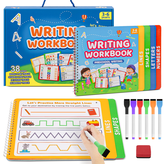 CSD02PBBG1227BU Preschool Learning Activities Educational Workbook, 38 Reusable Pages Pre Kindergarten Workbooks, Number Letter Tracing Books for Kids, Autism Learning Materials, ABC Busy Book for Kids Ages 3-6