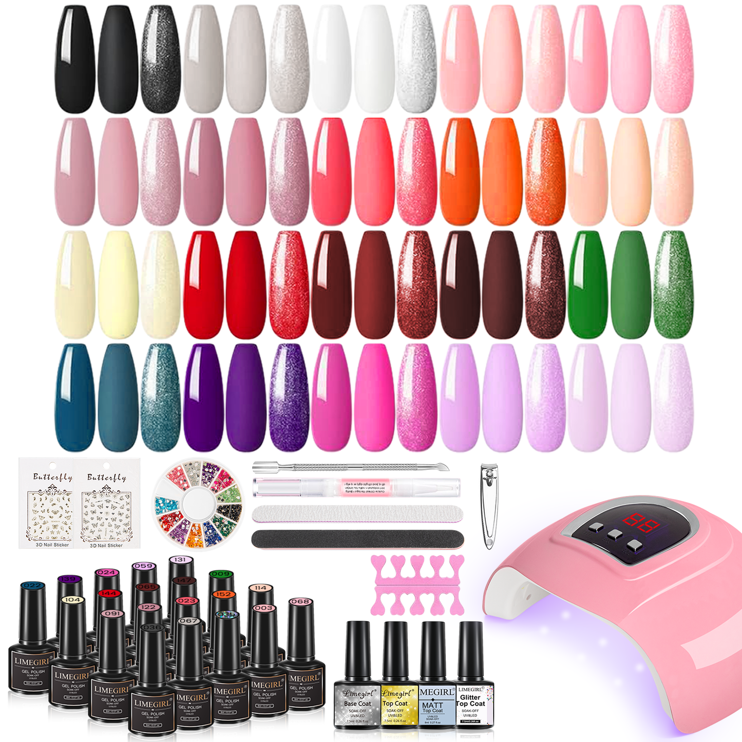 CSD01GNPK0000PK Gel Nail Polish Kit with U V Light, 35PCS Nail Kit with 20 Gel Polishes, 4PCS Base & Top Coats, Glitter Decorations, Gel Manicure Starter Kit, Professional DIY Gift for Women Teen Girls