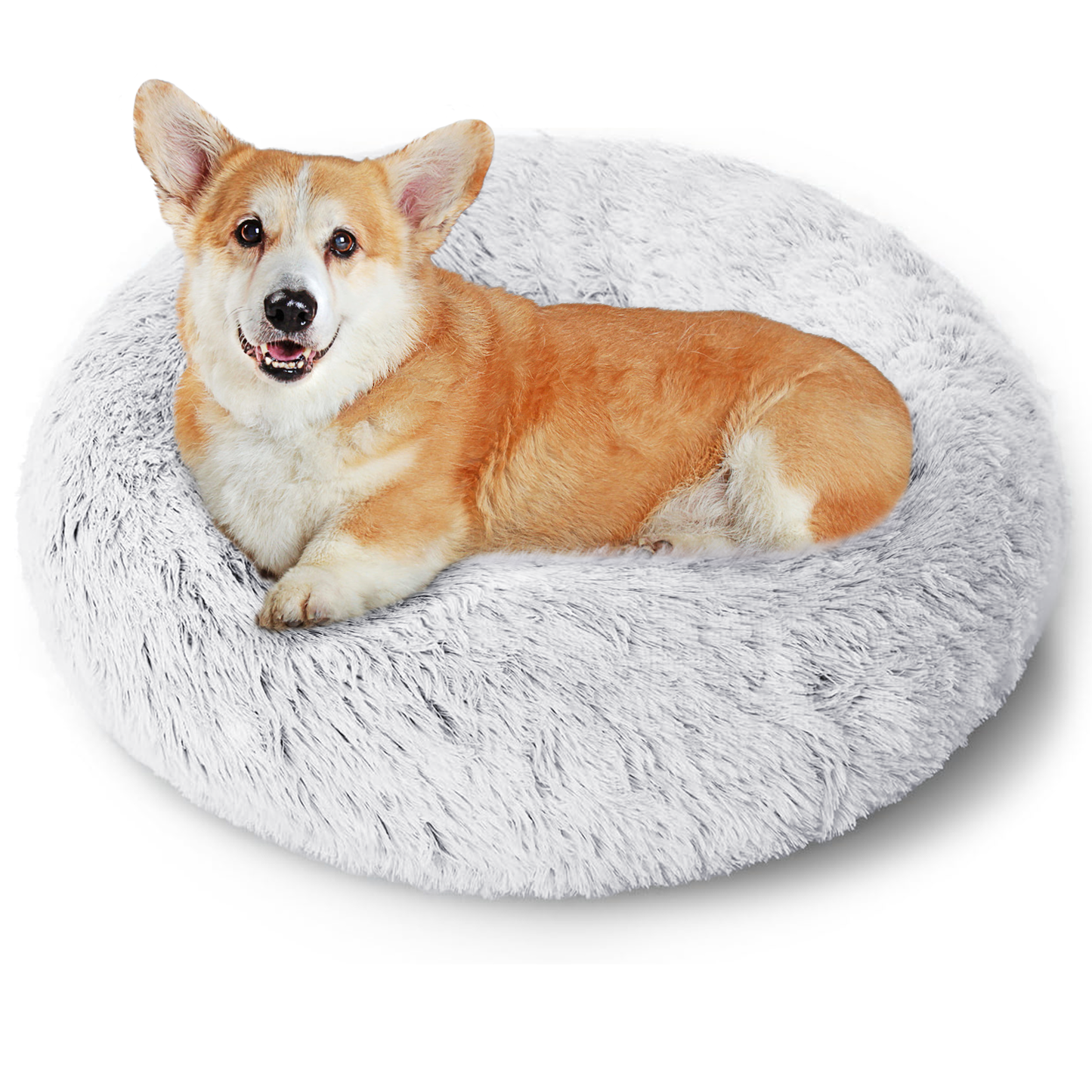 CSD01CDDB0060GY 24 Inch Calming Donut Dog Bed for Small Dogs, Anti-Anxiety Cozy Soft Round Pet Bed, Fluffy Washable Dog Bed for Small Medium Dogs and Cat