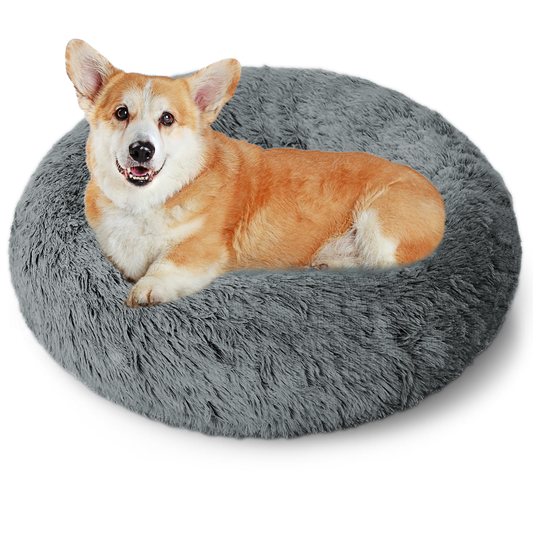 CSD01CDDB0060DG 24 Inch Calming Donut Dog Bed for Small Dogs, Anti-Anxiety Cozy Soft Round Pet Bed, Fluffy Washable Dog Bed for Small Medium Dogs and Cats