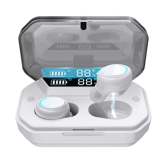 Wireless Earbuds Bluetooth 5.0 Headphones IPX7 Waterproof TWS Deep Bass Stereo Noise Cancelling Headset in Ear W/ 140H Playtime Mic USB-C Charging Case LED Battery Display for Sport Android/iOS，White 413474808
