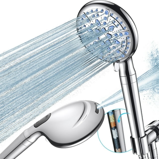 CSD36FXSH0000SR Filtered Shower Head with Handheld, High Pressure 10 Spray Mode Showerhead with Filters Beads for Hard Water - Remove Chlorine, Anti-clog Nozzles, Built-in Power Wash to Clean Tub Tile & Pets, Chrome