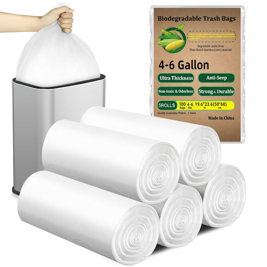 CSD03TRBA0003WH 4-6 Gallon Trash Bags, Unscented (White, 100 Count), Strong & Leakproof Small Garbage Bags , Size Expanded for Bathroom, Bedroom, Kitchen & Office, 4, 5, 6 Gal