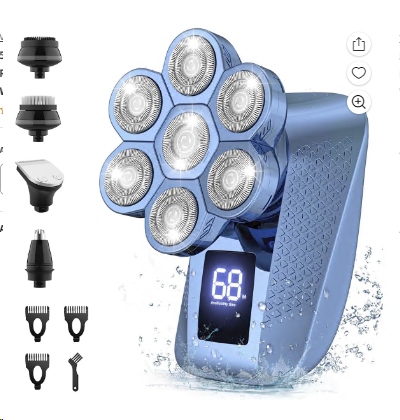 5 in 1 Electric Head Shaver for Bald Men, 8D Elctric Shaver Cordless Razor W/ with Nose Hair Sideburns Trimmer, IPX7 Waterproof Wet/Dry Mens Grooming Kit