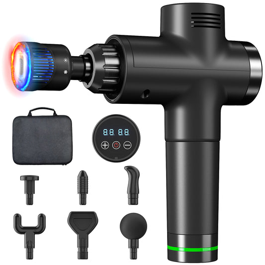 Massage Gun with Heat and Cold Head, Deep Tissue Muscle Massager with 7 Replacements, Heated Professional Electric Back Massager for Athletes, Handheld Massager Gun with Carry Case