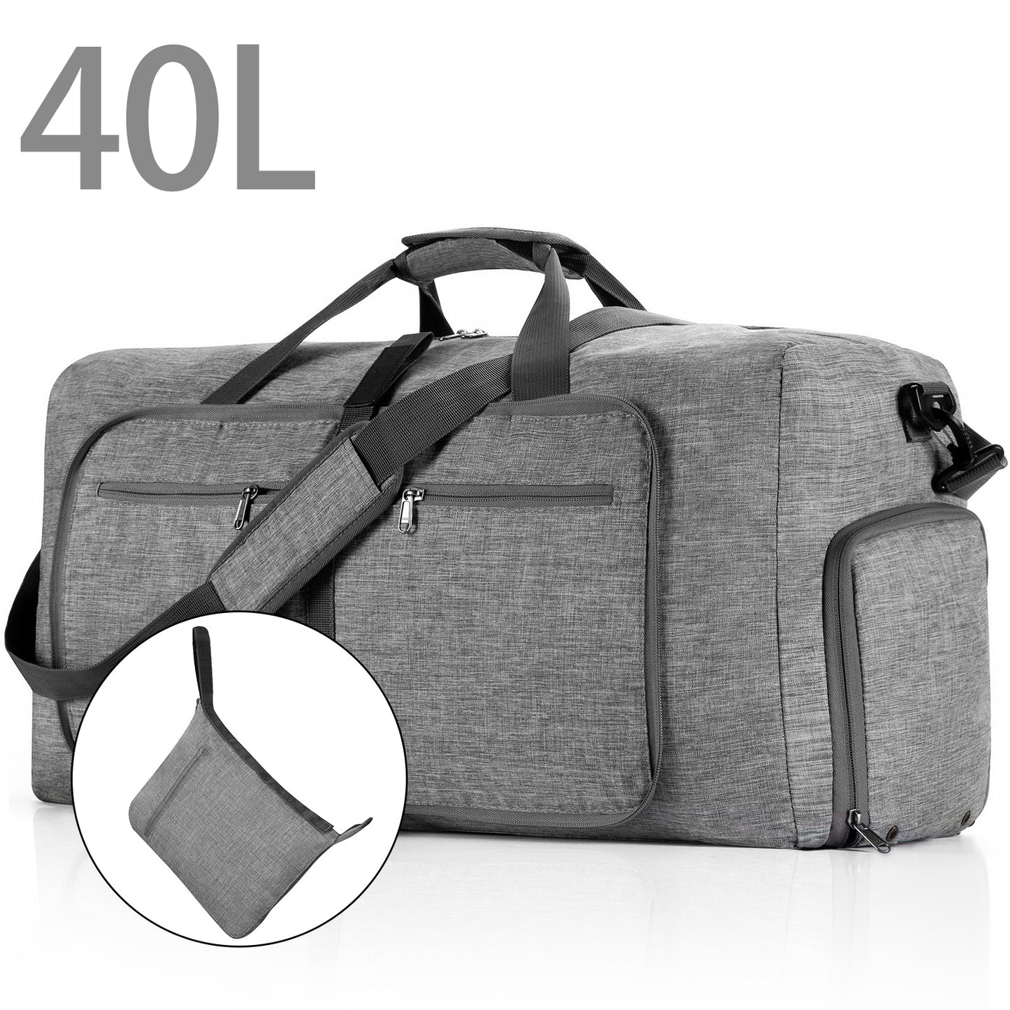 CSD02MTDB0040GY 40L Travel Duffel Bag, 20" Extra Large Duffle Bag, Foldable Weekender Bag with Shoes Compartment, Water-Proof & Tear Resistant Overnight Bag for Men Women(Gray)