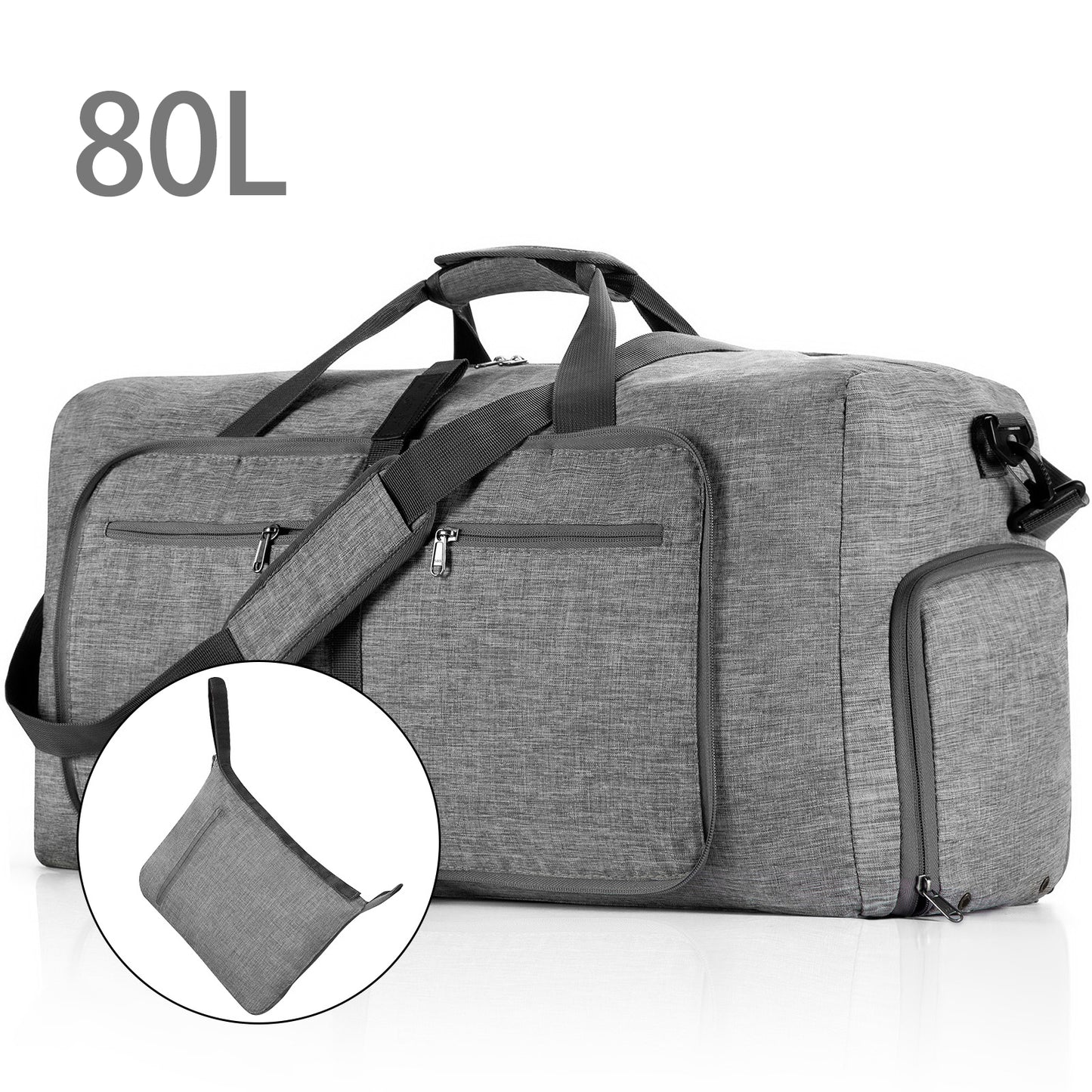 CSD02MTDB0080GY 80L Travel Duffel Bag, 28" Extra Large Duffle Bag, Foldable Weekender Bag with Shoes Compartment, Water-Proof & Tear Resistant Overnight Bag for Men Women