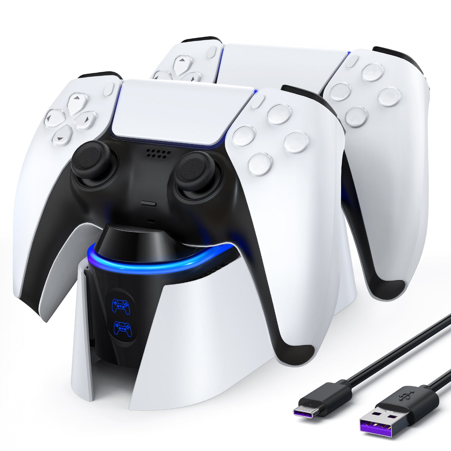 CSDPSCC0000WT PS5 Controller Charger, Dual Controller Charging Station for Playstation 5 Dualsense, PS5 Charging Station with LED Indicator/Fast Charging Cable (White)