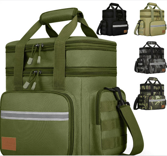CSD04LBCWC018GN Expandable Insulated Lunch Bag w/Leakproof Design - 24 Can Capacity, Double Deck Cooler Box with Adjustable Shoulder Strap & Side Pockets for Men & Women - Durable for Work, Travel, Outdoor, Green