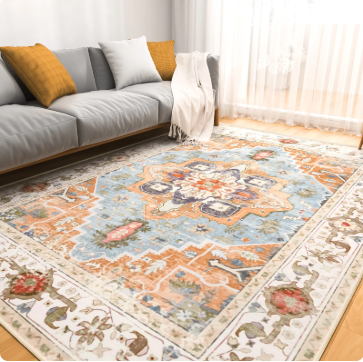 CSD02MAAR0810BE-Washable Area Rug - Large Soft Rugs for Living Room Vintage Beige Rug, Vintage Rug Foldable Thin Rug Accent Rug Non Slip Carpet Floral Print Mat Bedroom Living Room Kitchen Office