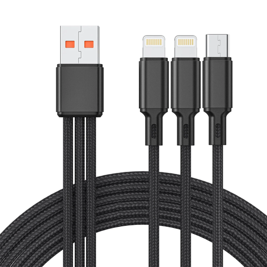 Multi Charging Cable 4ft, Multi Fast Charger Nylon Braided 3 in 1 Universal Phone Charger Fast Charging with iPhone Port/iPhone Port /Type C Port Compatible with Most Phones & Pads (Black)CSD02LCB01F30BK