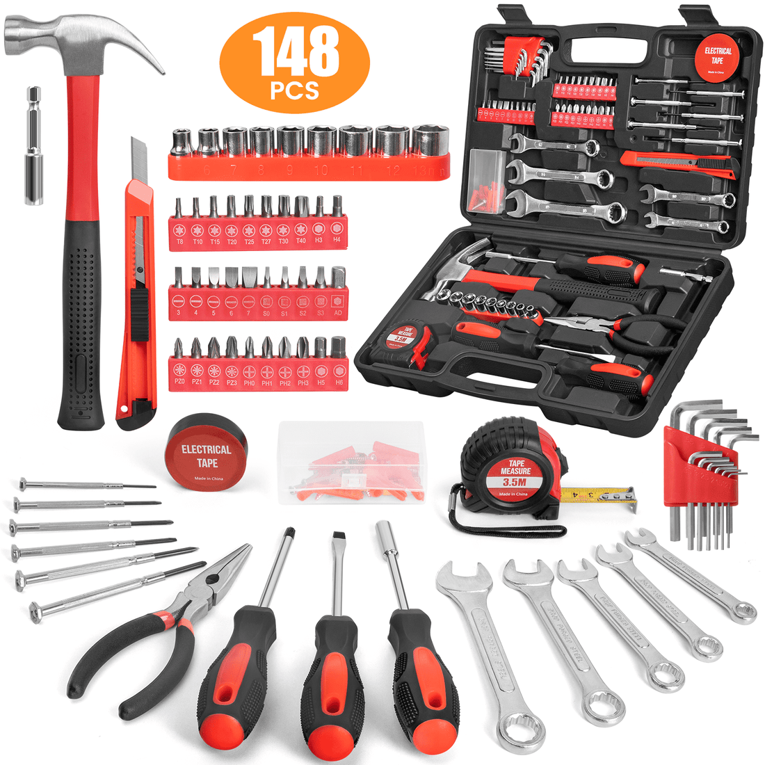 CSD44HHTS0000RE148P 148 Piece Tool Sets All Purpose Household Tool Kit ...