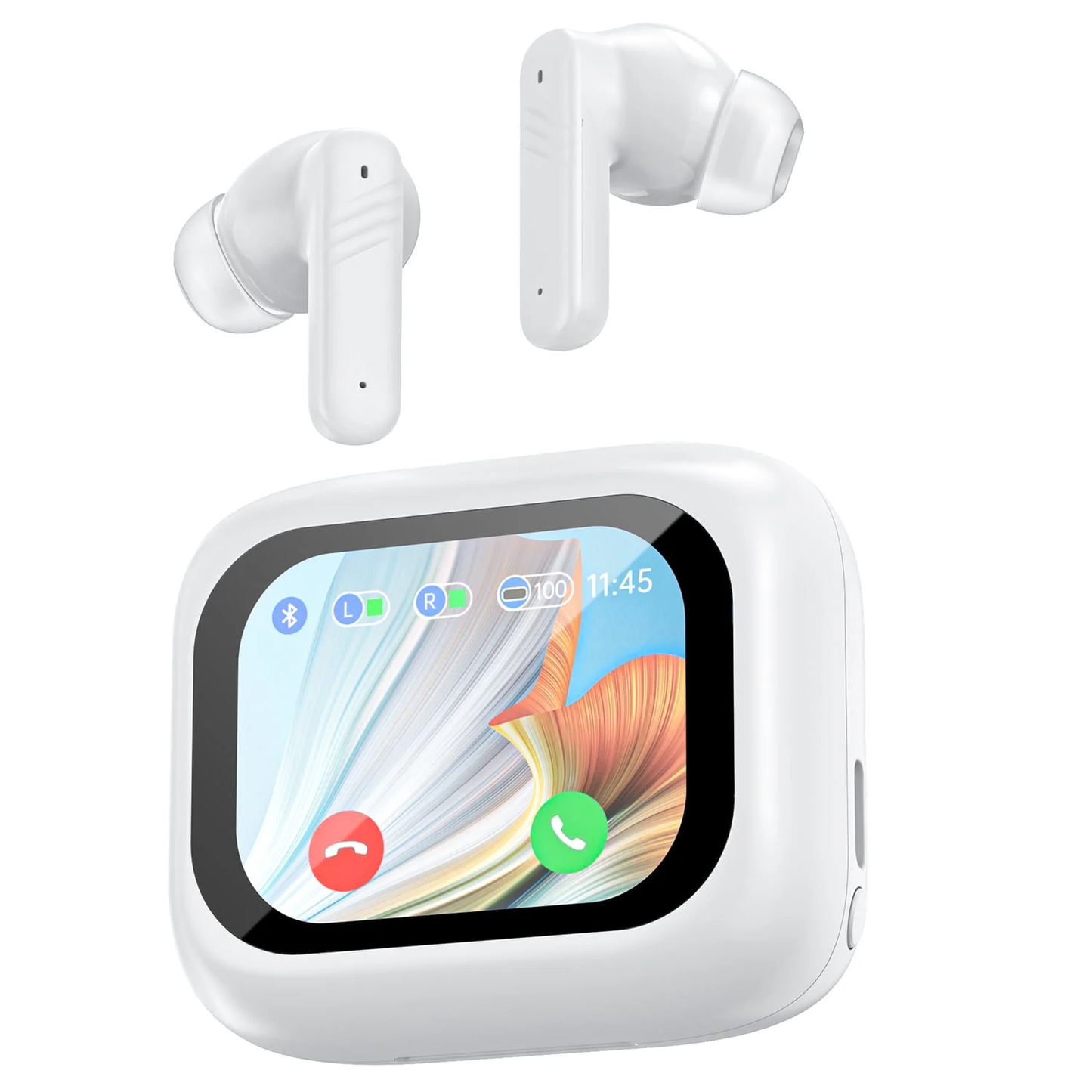 Wireless Earbuds ANC with Smart Touch Screen, Active Noise Cancelling Bluetooth Earbuds Earphones for iPhone Android TWS Earbuds, Sports Workout Gym Running In Ear Headphones, White