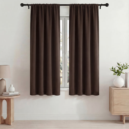 Blackout Curtains, Thermal Insulated Blackout Curtains 42x63 in, Room Darkening Rod Pocket Drapes for Living Room Bedroom, Noise Reduction Window Treatment Panels set of 2,Brown