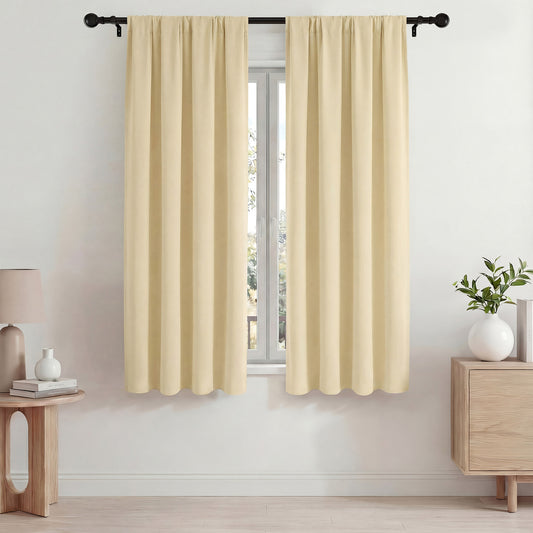 Blackout Curtains, Thermal Insulated Blackout Curtains 42x63 in, Room Darkening Rod Pocket Drapes for Living Room Bedroom, Noise Reduction Window Treatment Panels set of 2,Beige