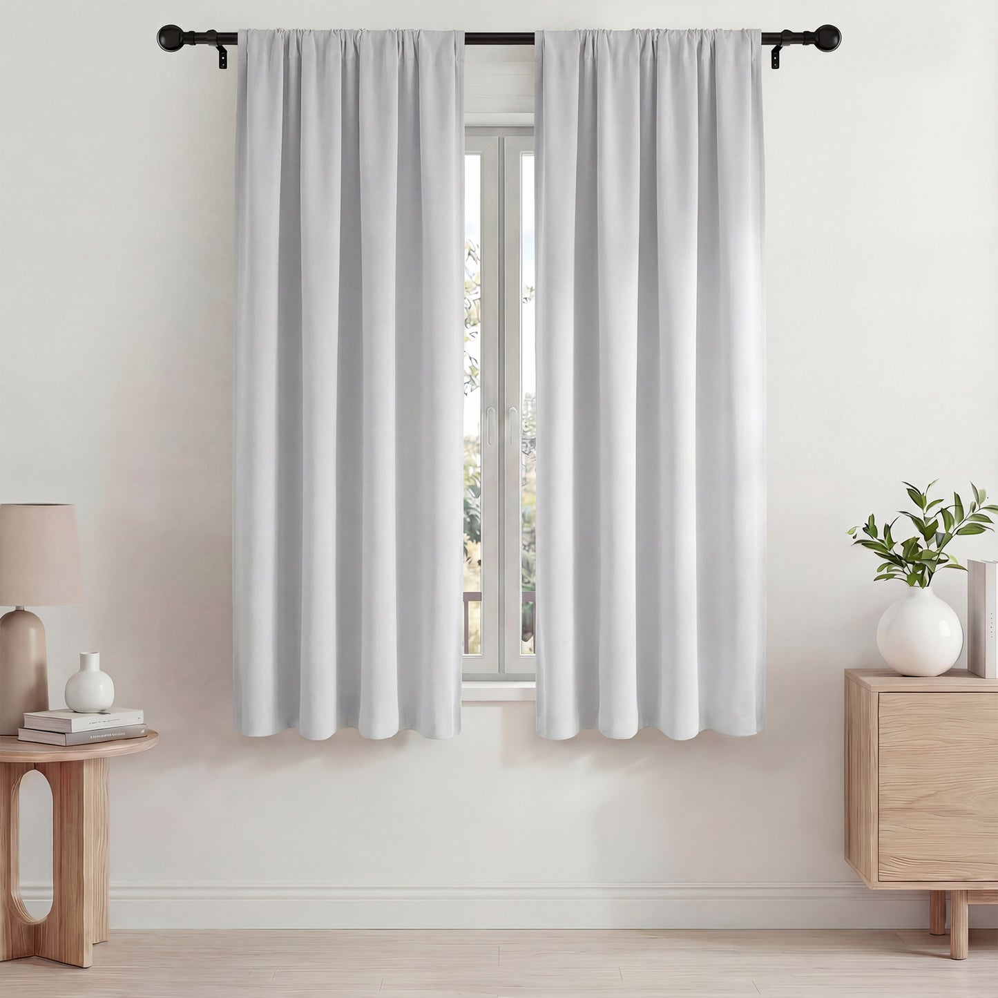 Blackout Curtains, Thermal Insulated Blackout Curtains 42x63 in, Room Darkening Rod Pocket Drapes for Living Room Bedroom, Noise Reduction Window Treatment Panels set of 2,White