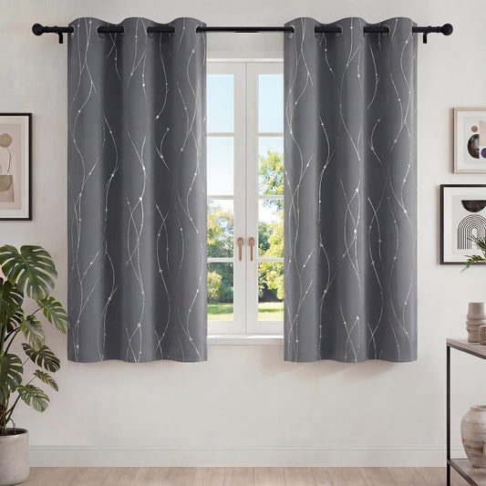 Blackout Curtains, Blackout Curtains Set of 2 for Bedroom Living Room 42x63 in, Thermal Insulated Room Darkening Drapes with Grommet Top, Noise Reduction & Light Blocking, Printed Gray