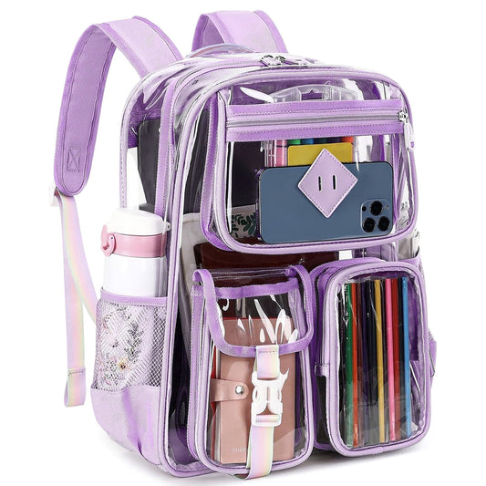 CSD47LAGCB0000PP 17" Large Clear Backpack, Heavy Duty Waterproof PVC Transparent Backpack Stadium Approved with Multiple Pockets, Clear bag for College Workplace Stadium Travel Security Festival College