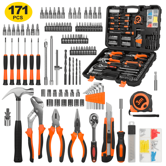 CSD45HHTS0000OG171pcs  171 Piece Socket Wrench Auto Repair Tool Combination Package 1/4" Ratchet Wrench, Household Tool Set General Mechanic Tool Kit and Socket Set, Mixed Tool Set Hand Tool Kit with Toolbox Storage Case