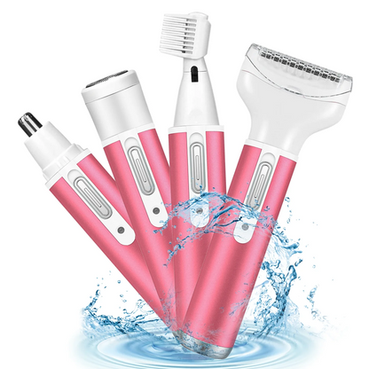 4 in 1 Women Electric Shaver Rechargeable Waterproof Razor Painless Epilator Body Hair Remover Nose Hair Beard Bikini Trimmer Eyebrow Face Facial Armpit Legs Removal Clipper Lady Grooming Groomer Kit